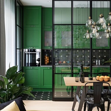 Кухня с зеленым фасадом 440